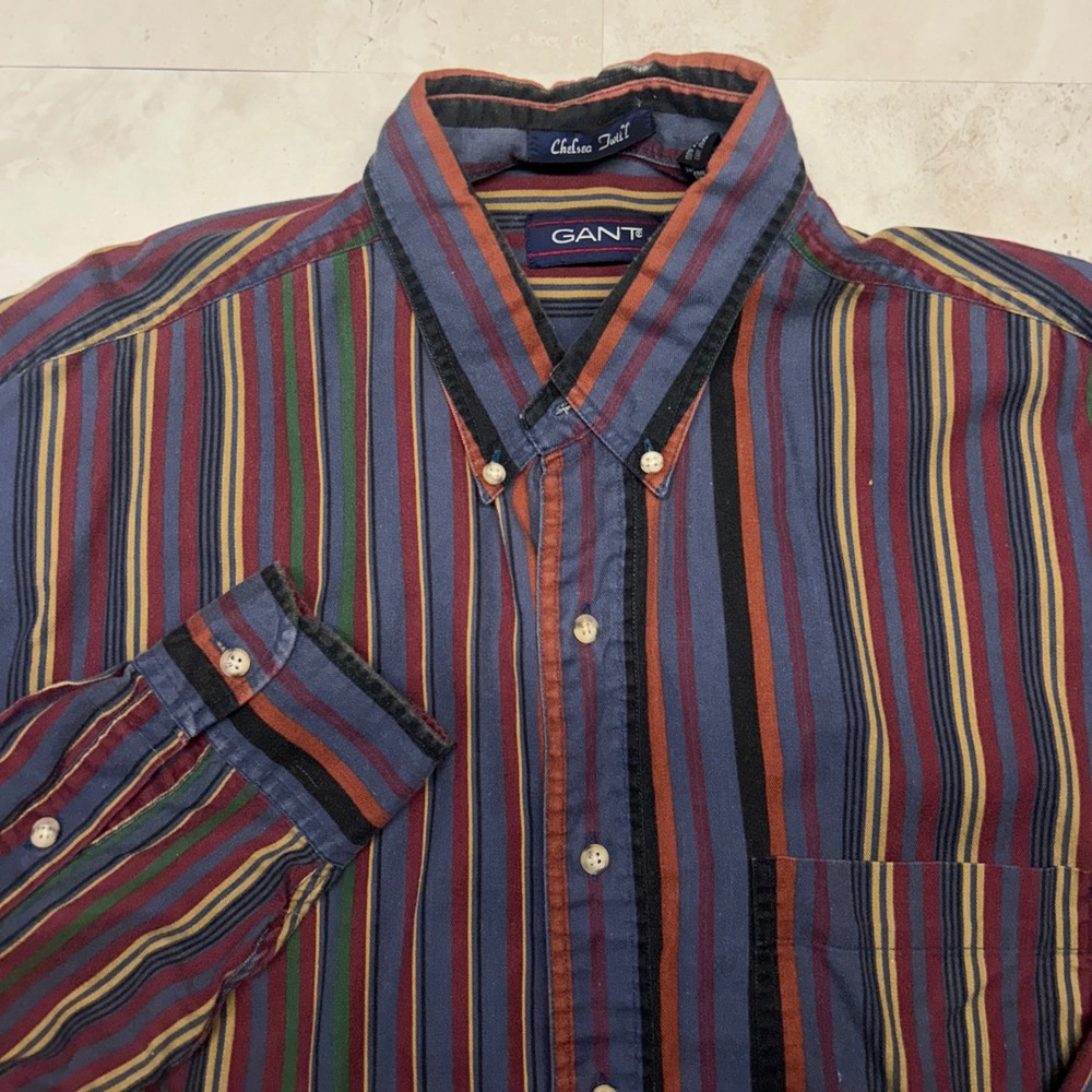 Gant Chelsea Twill Striped Shirt Multi Color Mens XL Vintage Cotton Button Down
